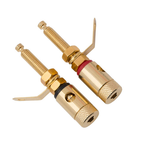 Gold Binding Post Banana Jack Pair Extra Long Shaft with Solder Tabs