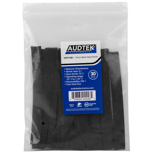 Audtek Black 10mm Heat Shrink 2:1 | 15 cm x 30 Pcs.