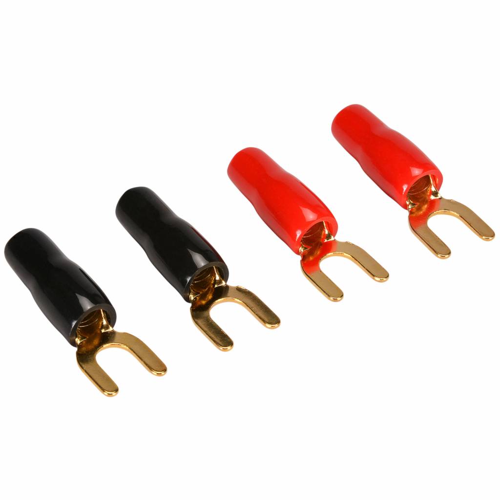 Gold Spade Lug Crimp Terminal 8 AWG 1/4" 2 Pair