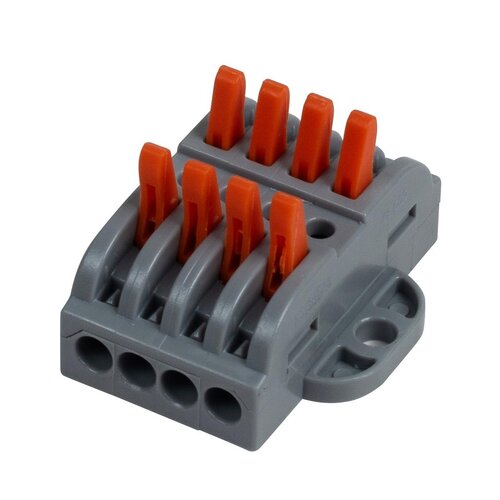 Sideloaded ERP image Quick Lever Wire Nut Splice Inline Wire Connectors with Mounting Tab (4 In 4 Out) - Image 1